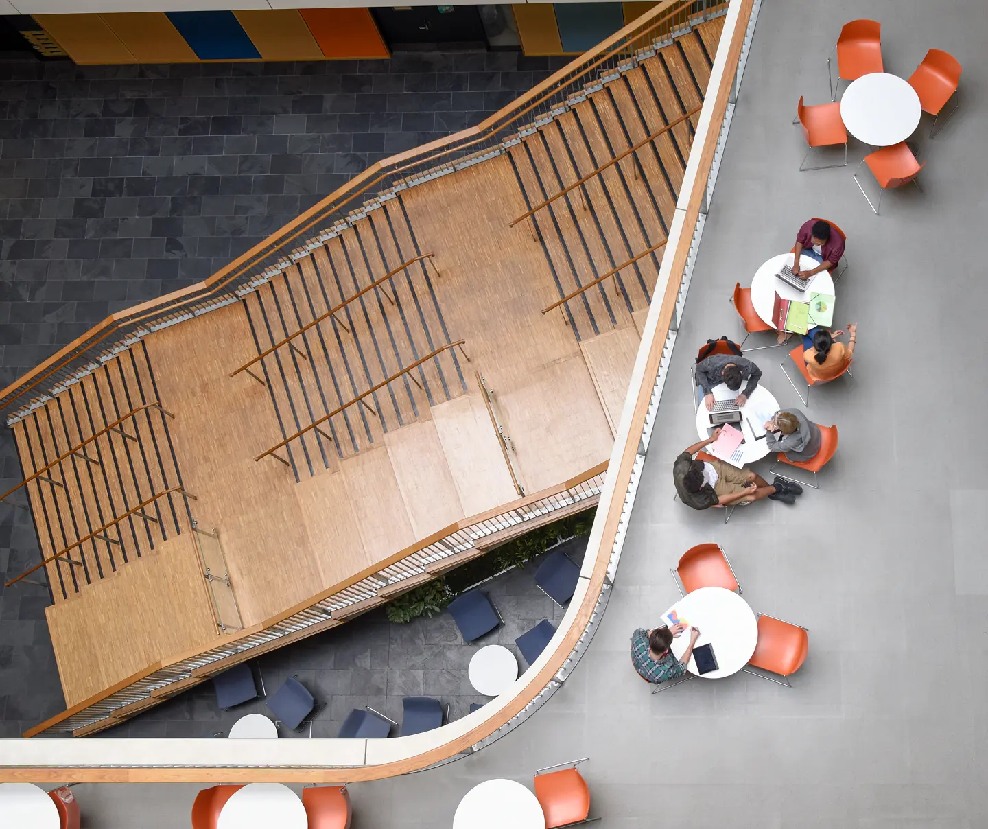Employees discussing a client project and security.