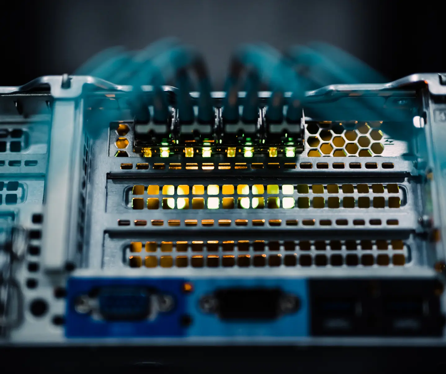Server with network cables.